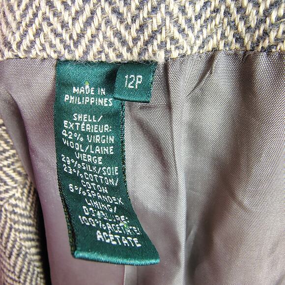 Ralph Lauren Wool Silk Blend Herringbone Blazer Jacket 12P Equestrian Preppy - Picture 16 of 16